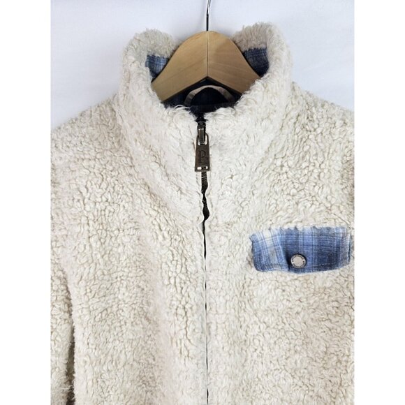 Pendleton Women's Jacket Size Small Beige Sherpa Blue Plaid Coat Full Zip - Picture 12 of 14